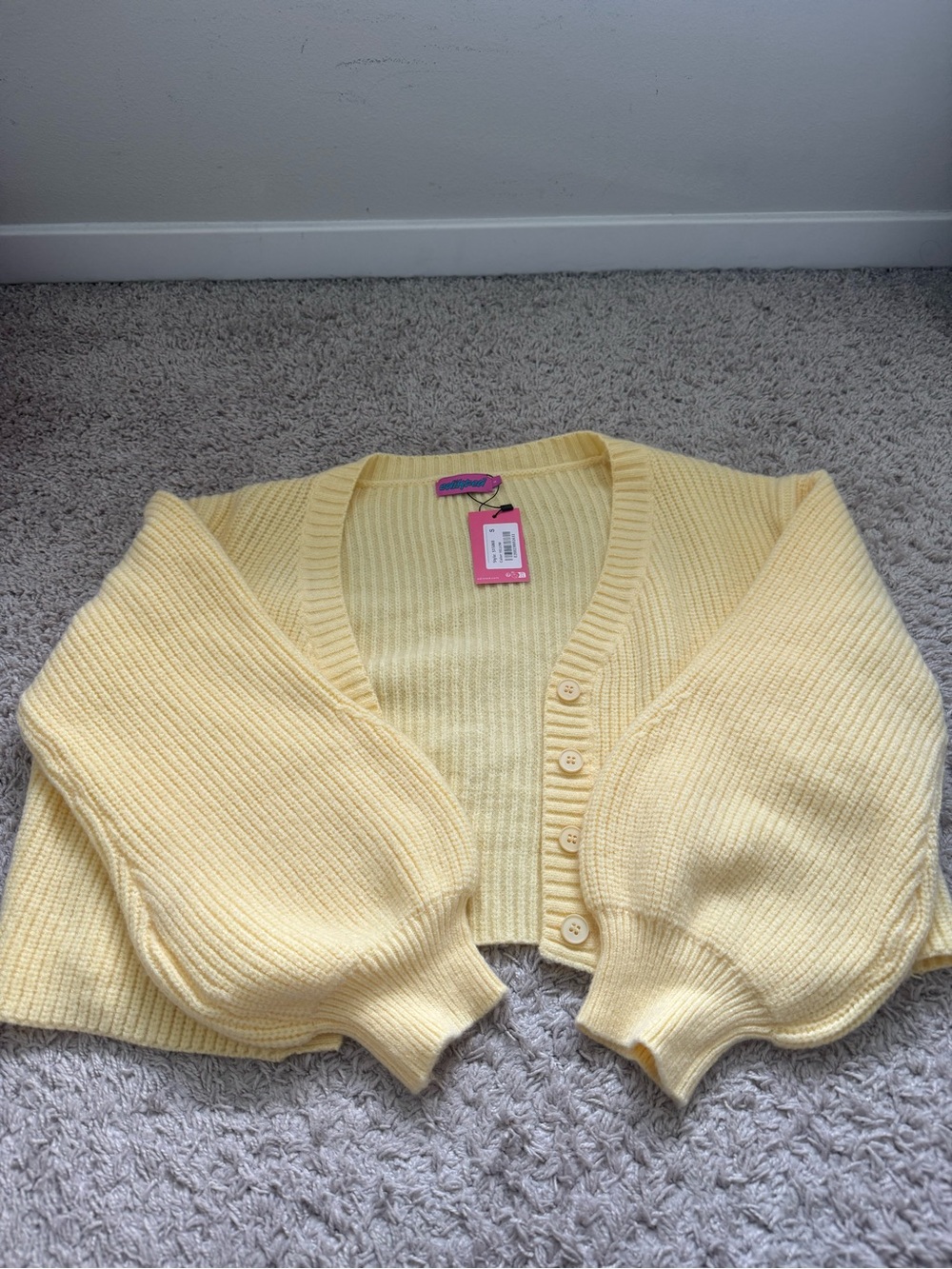 Edikted Pale Yellow Cropped Button Cardigan